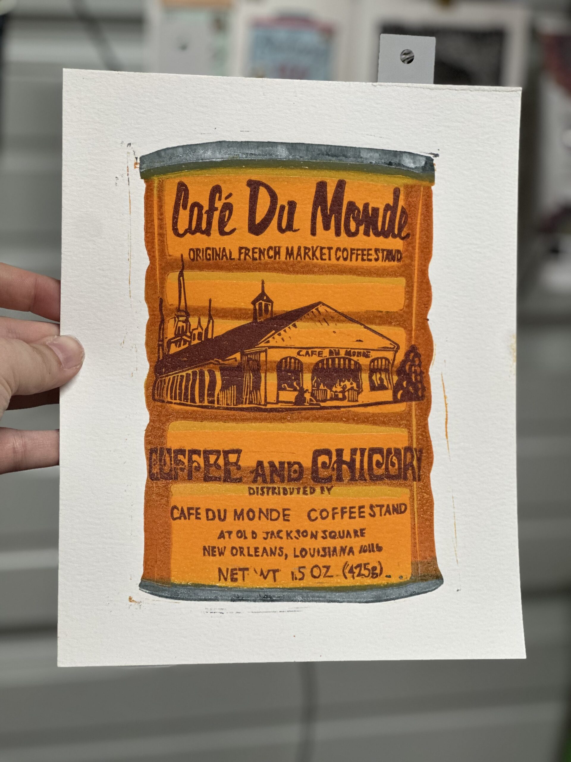 "Cafe Du Monde" 11"x14" Reduction Linocut Kitchen Art