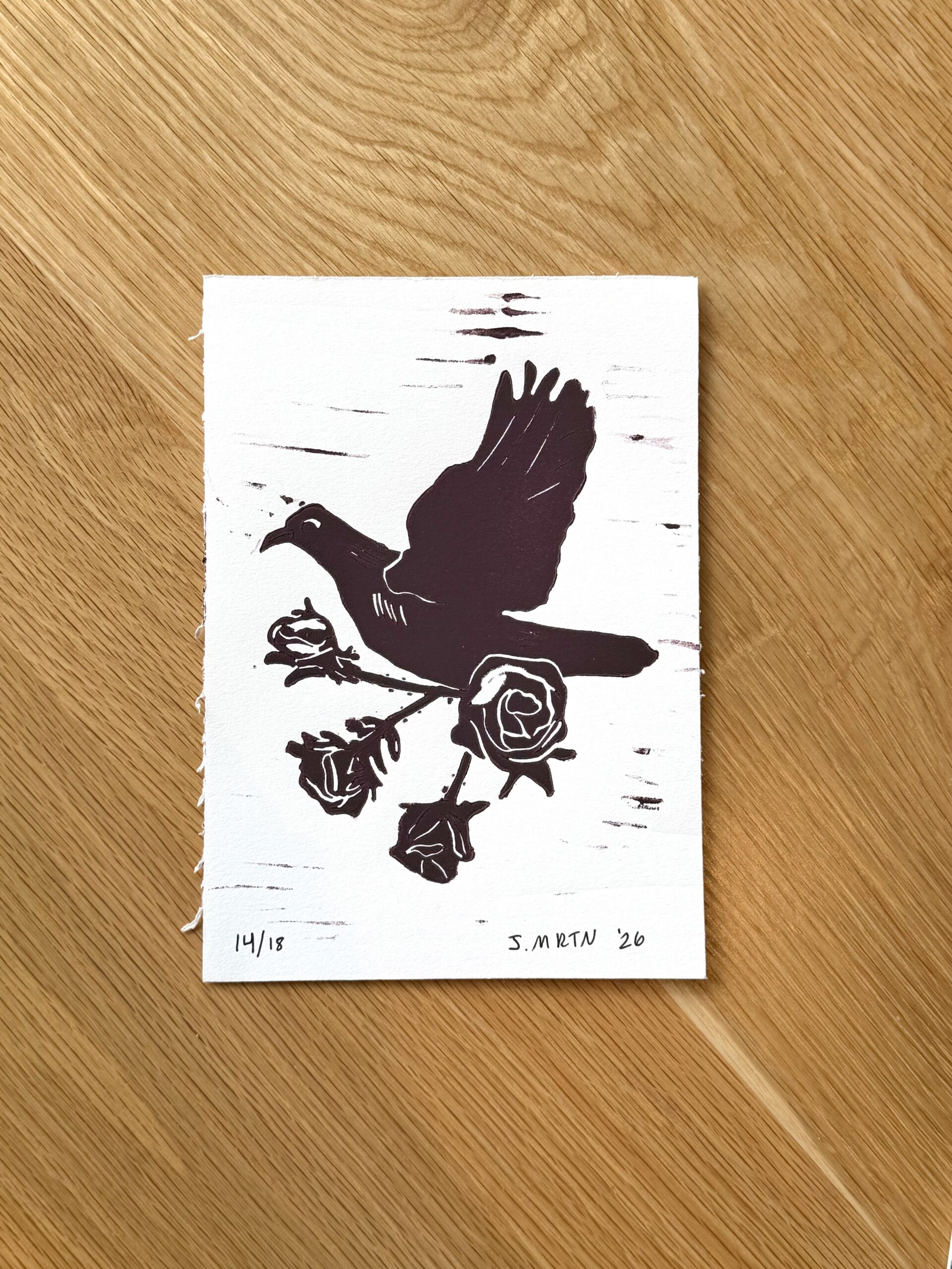 Dove and Roses Linocut Artwork - Image 3