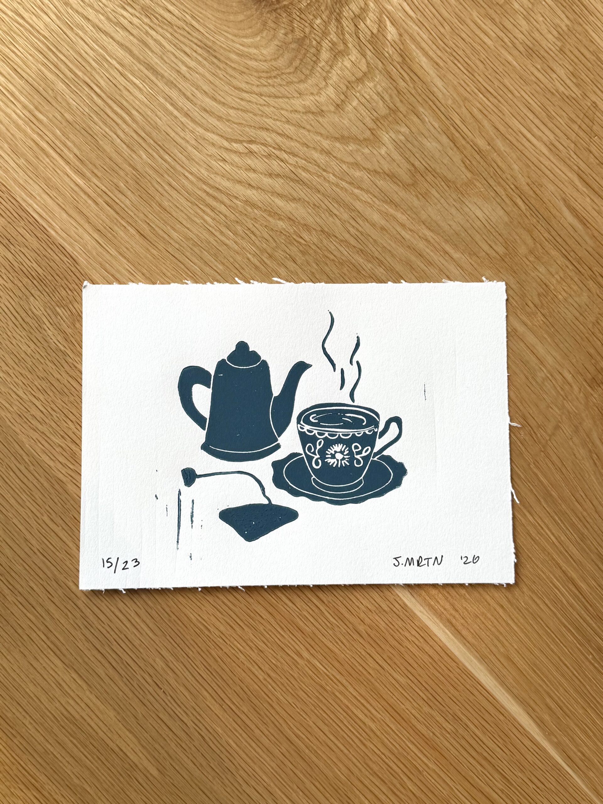 Tea Time Scene Linocut Artwork - Image 2