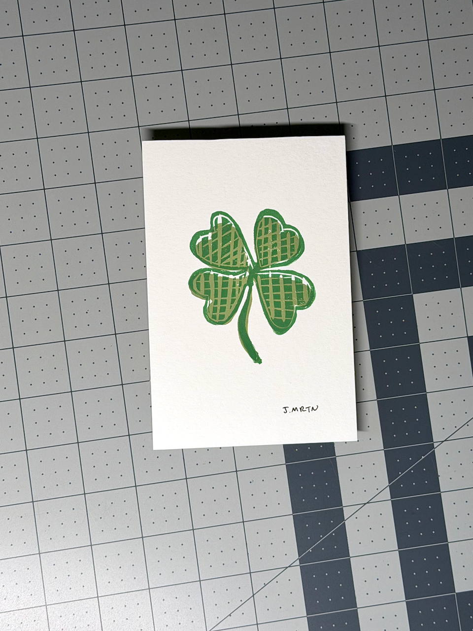 4 Leaf Clover St Patrick's Day Block Print Artwork