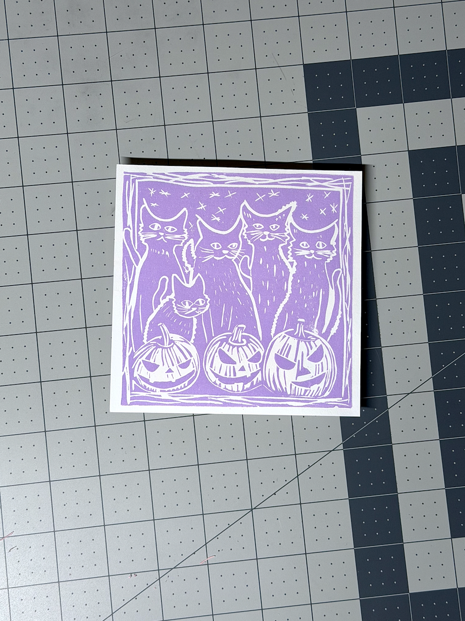 Cats & Pumpkins Block Print Artwork