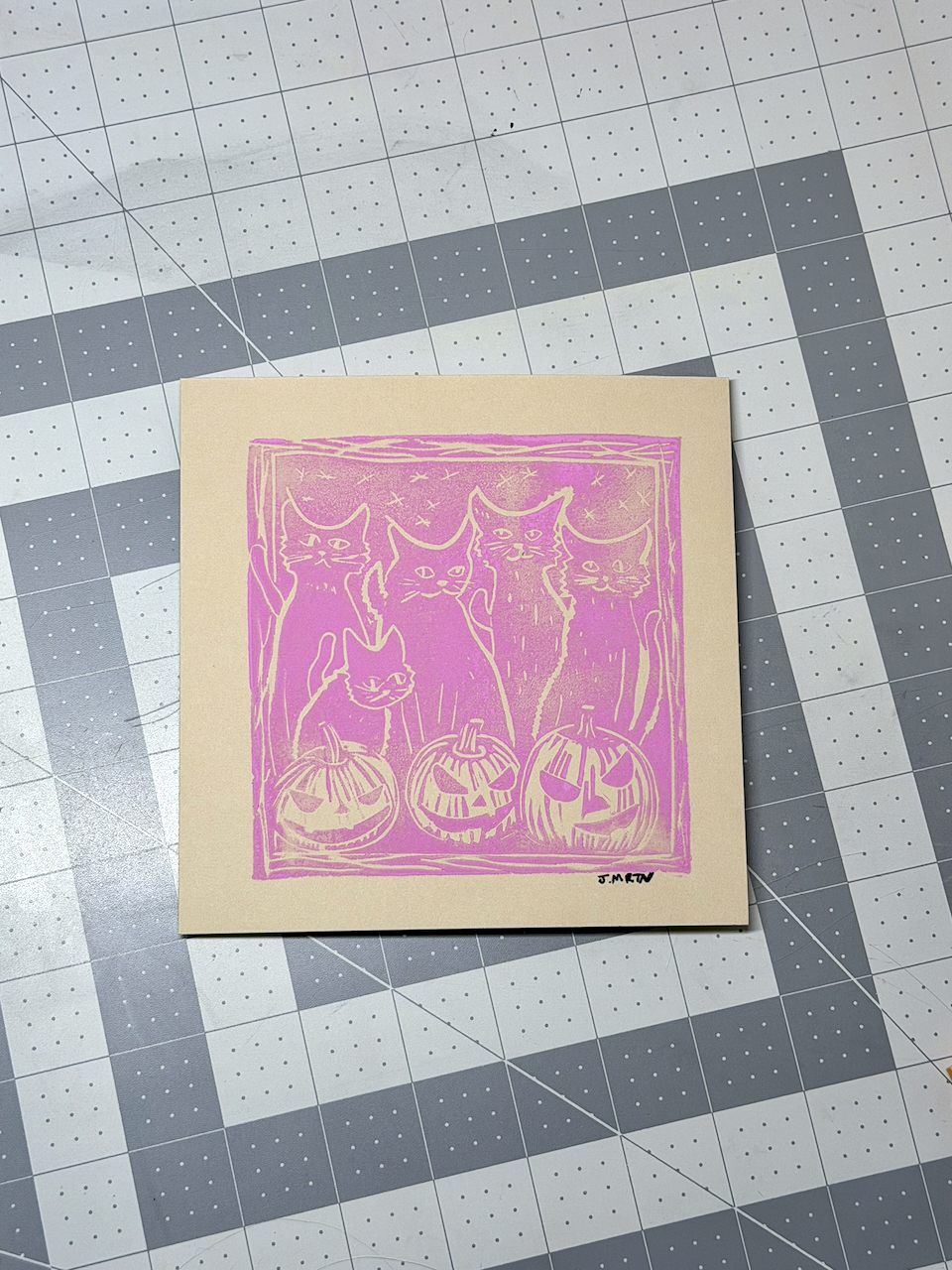Cats & Pumpkins Block Print Artwork - Image 2