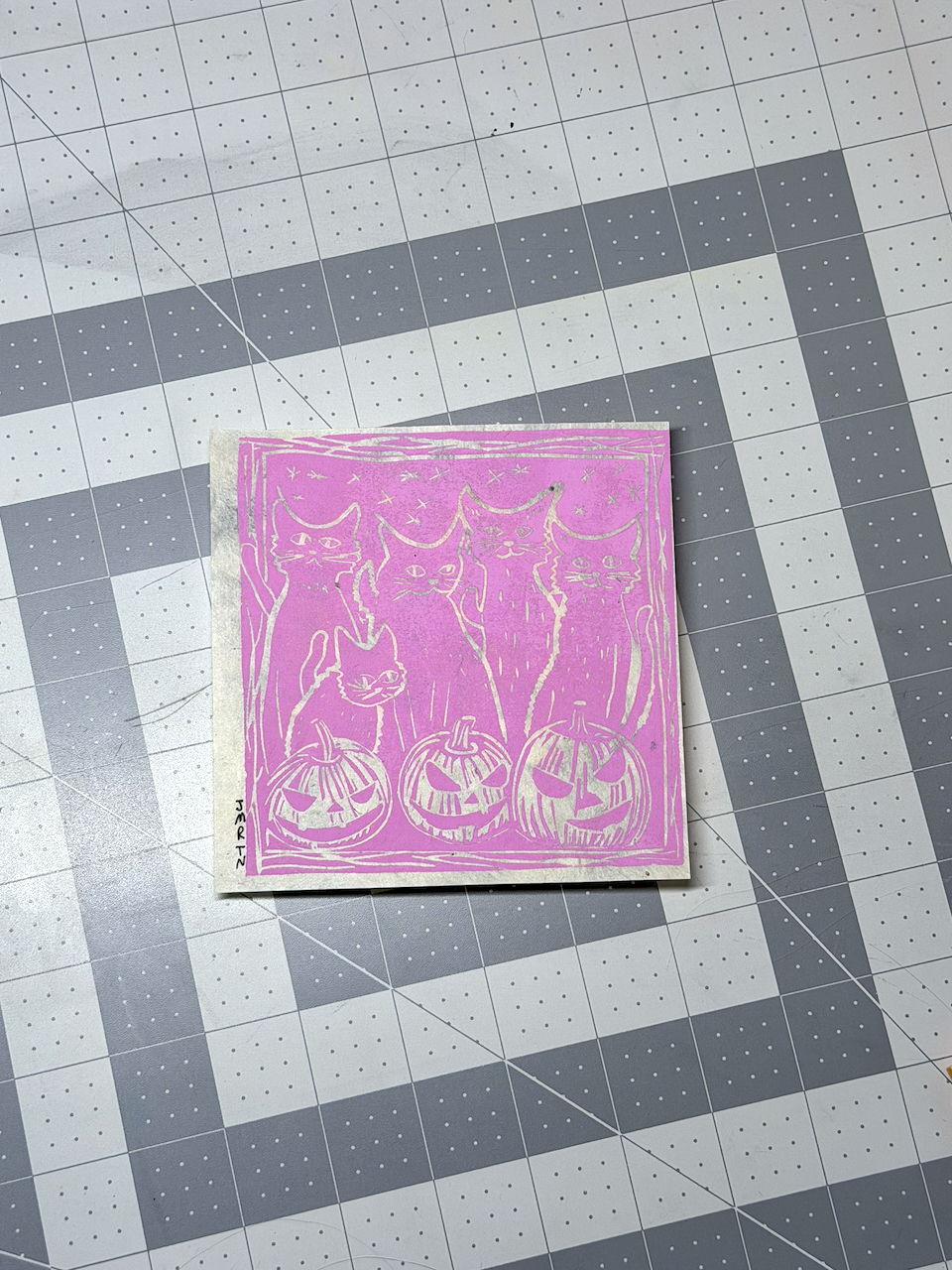 Cats & Pumpkins Block Print Artwork - Image 3