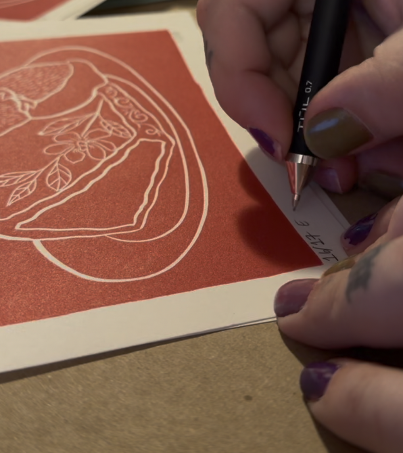 editioning pound cake lino prints